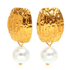 alternate isolated view of gold plated hammered pearl earrings