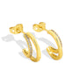 angled pair of gold plated brass pavé-style hoop earrings