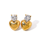 isolated gold plated stainless steel heart drop earrings