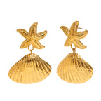 angled view of movable ridged shell pendant earrings
