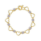 isolated full view of the gold plated open heart zirconia bracelet