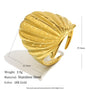 Gold Plated 316L Stainless Steel Textured Shell Ring — shell measurements and open band