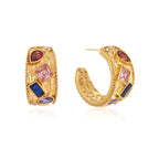 Stainless steel C-hoops showing colored stones and posts