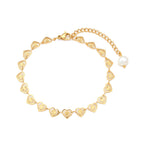 matching heart bracelet with extension chain and white bead drop