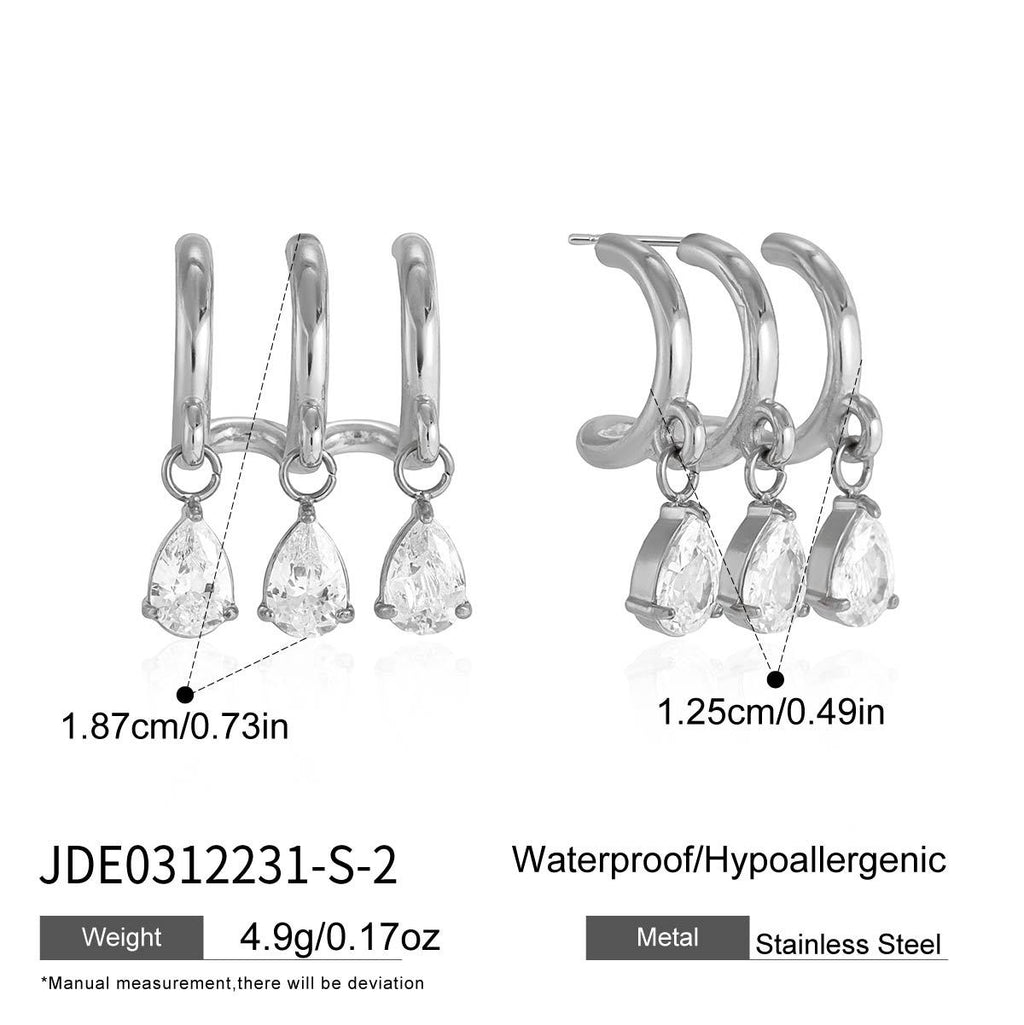 Silver-tone pear-drop earring front and back views