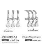 Silver-tone pear-drop earring front and back views