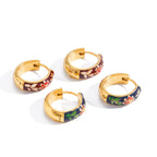 Gold tone hinged hoops with colored flower and leaf panels