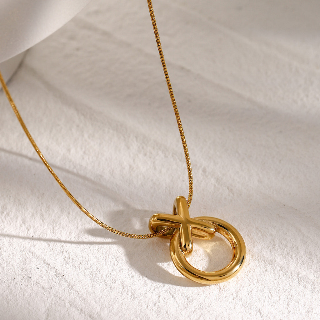 Interlocking Circle Stainless Steel Pendant Necklace Collection shown on model