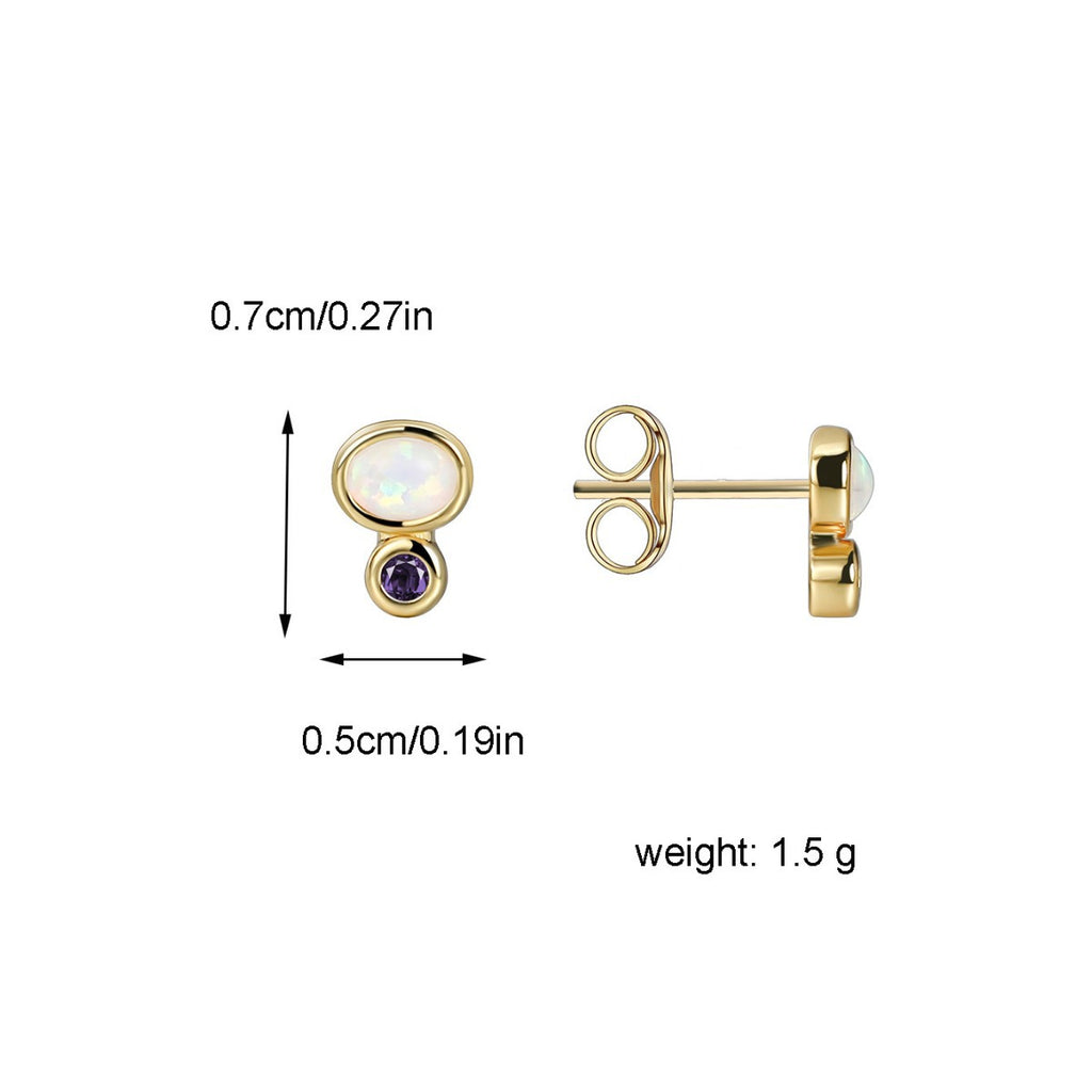 7 by 5 mm opal and purple stone stud dimensions and weight