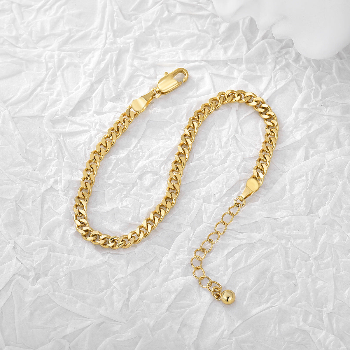 gold plated brass Cuban chain bracelet with extension chain