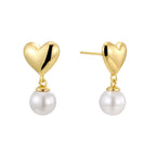 isolated front and side view of gold plated pearl heart earrings