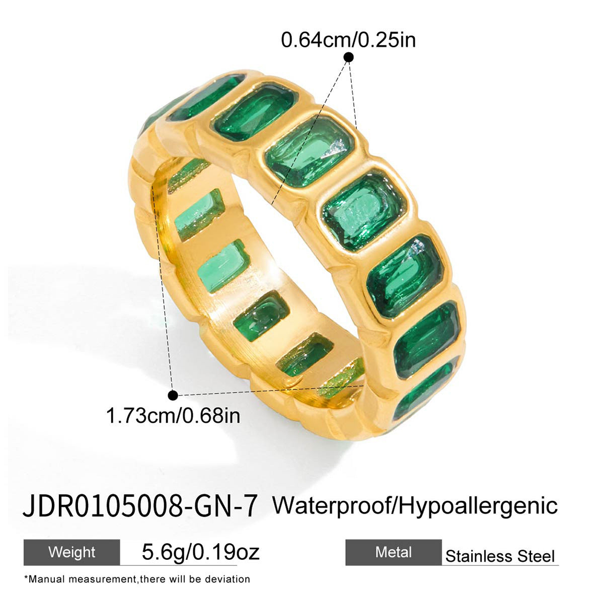 Green rectangular stone band size diagram