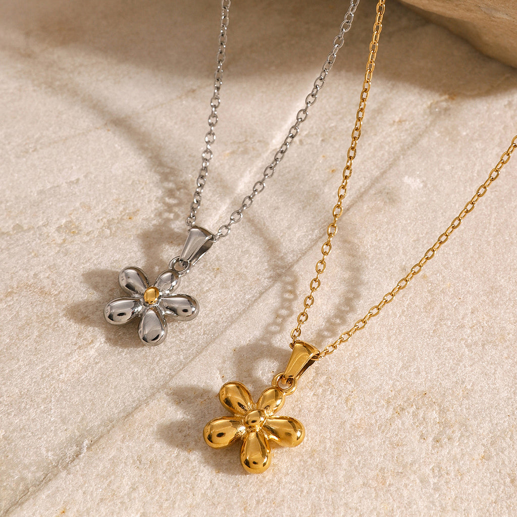 Gold and silver-tone flower pendant necklaces styled view