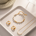 Gold Plated Stainless Steel Glass Pearl Bead Chain Bracelet — worn view