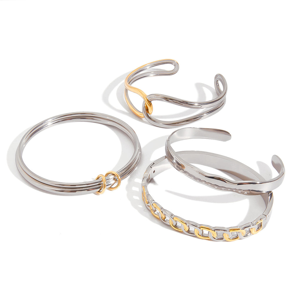 Two-Tone Stainless Steel Open Cuff Bracelet Collection — alternate angle