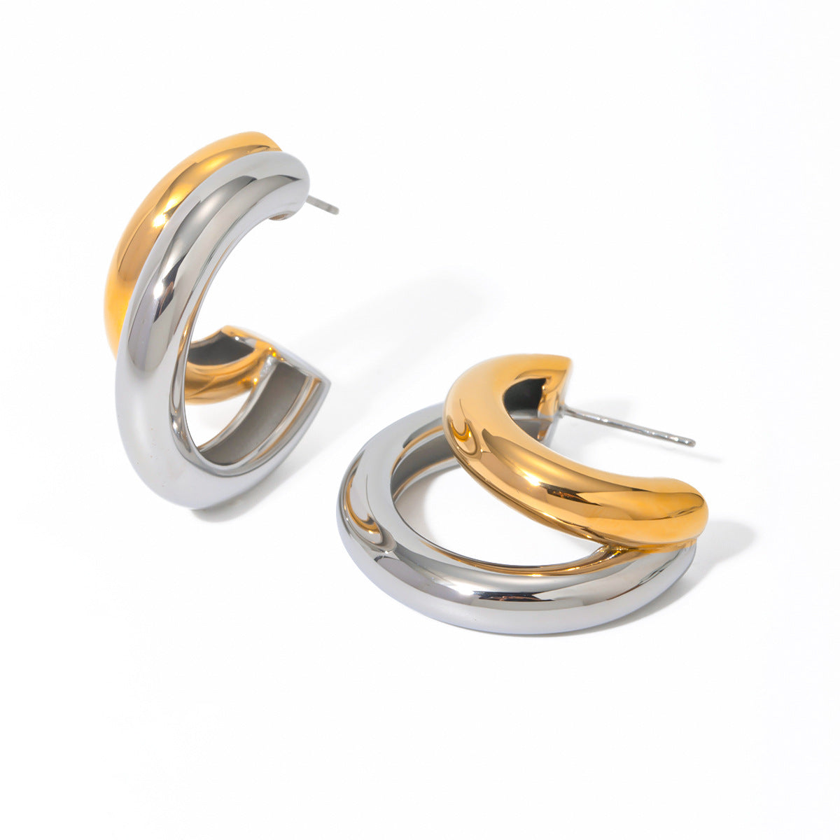 Two-Tone Layered Stainless Steel Hoop Earrings – product view 4