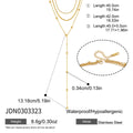 Necklace layer lengths center drop and shared clasp detail