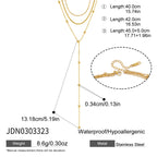 Necklace layer lengths center drop and shared clasp detail