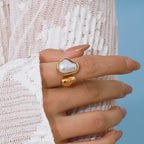 Wholesale Gold-Tone Stainless Steel Pearl Open Ring - styled view