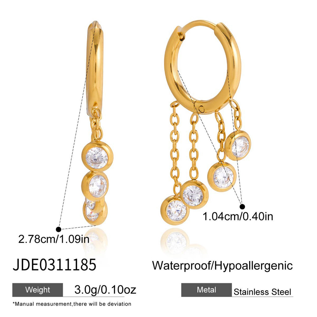 supplier-listed dimensions for the triple-stone chain hoop earrings