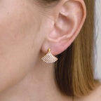 Side view of curved rhinestone fan earring