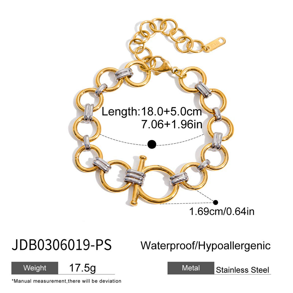 Mixed-tone circular-link bracelet with extension chain
