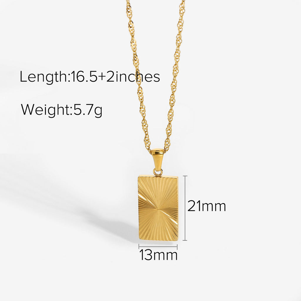 sunburst tag necklace dimensions with supplier-listed 16.5 plus 2 inch length