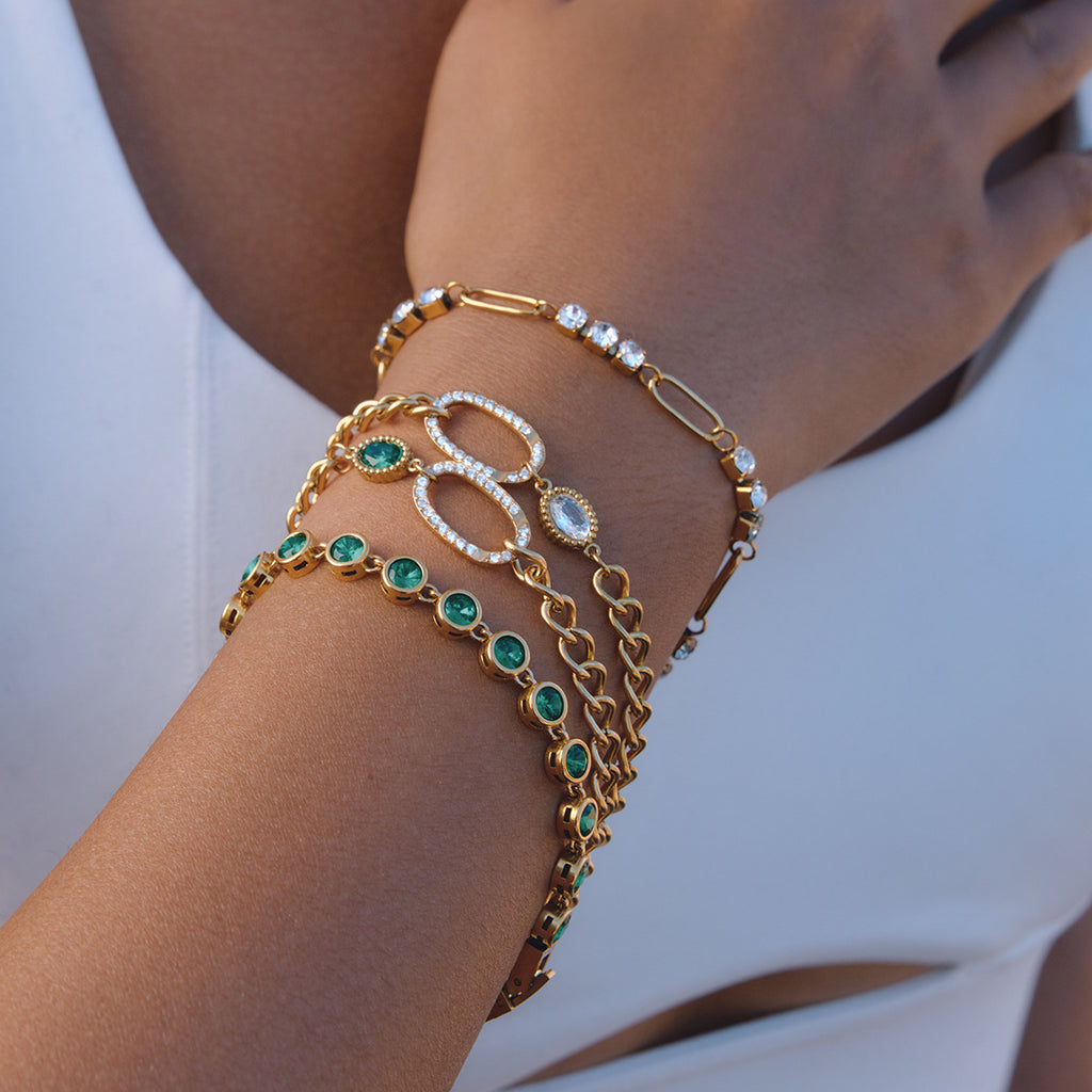 Four bracelet patterns in a styled stack