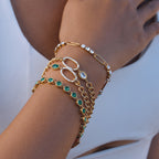Four bracelet patterns in a styled stack