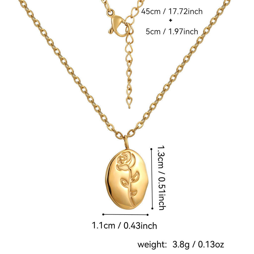 rose pendant dimensions with 45 plus 5 cm chain and 3.8 g weight