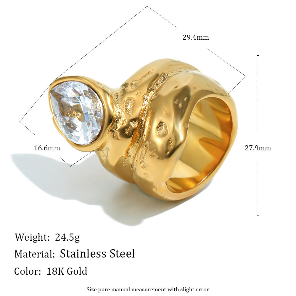 supplier size view of gold plated pear-cut statement ring