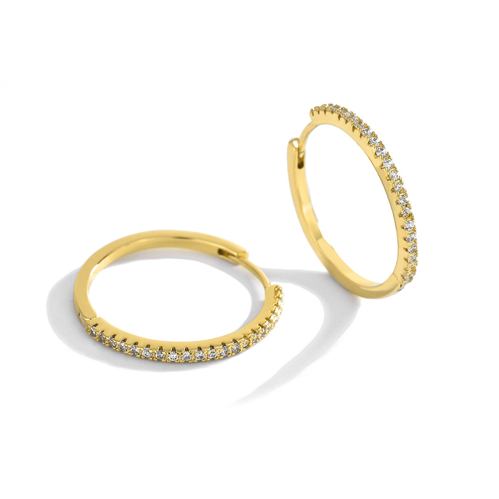 open hinged gold plated hoops with outer zirconia rows