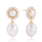 Gold-Tone Pearl-Look Stainless Steel Drop Earrings finish and shape detail