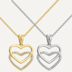 gold plated and silver-finish brass double heart necklaces