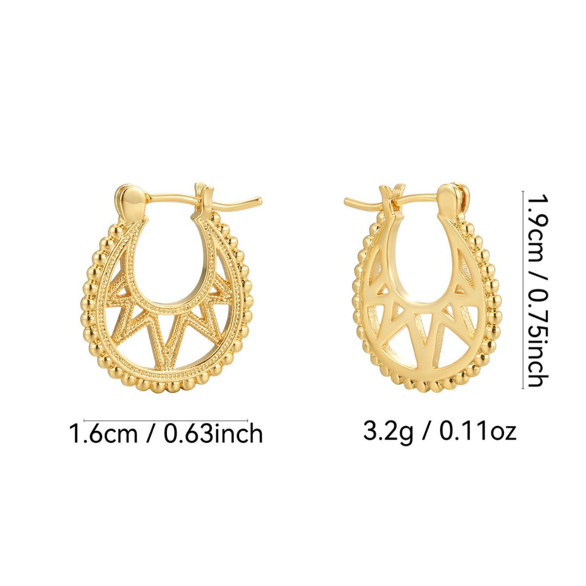 19 by 16 mm beaded hoop earring dimensions and weight