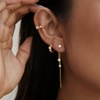 Zirconia chain stud hoop and cuff worn on one ear