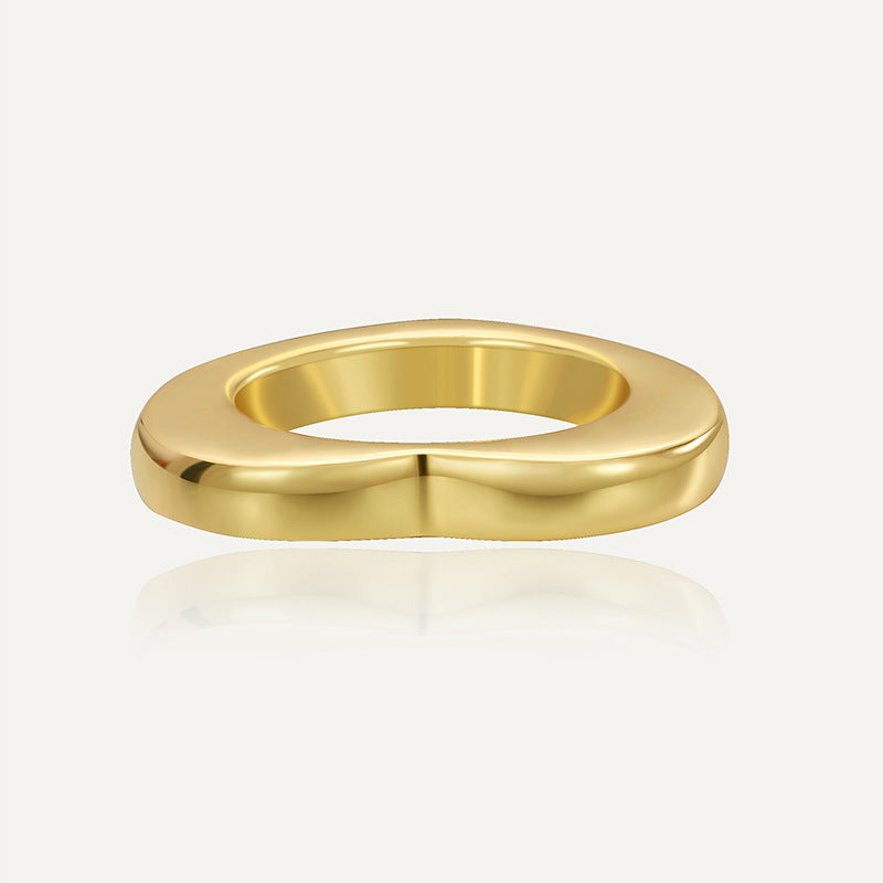 front view of gold plated brass heart outline ring
