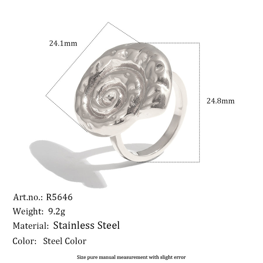 Silver tone stainless steel shell ring measurement diagram
