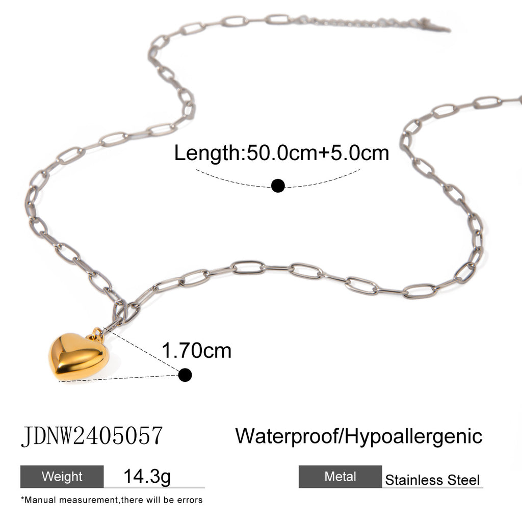 Mixed-Finish Sculptural Heart Stainless Steel Necklace Collection — wholesale view 5