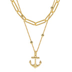 isolated brass layered anchor necklace in gold plating