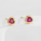Gold Plated 925 Sterling Silver Red Heart Zirconia Stud Earrings — pair with red hearts in gold settings