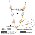 Bar and stone necklace with length and extender annotations
