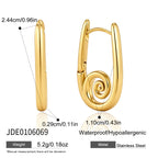 Stainless steel spiral hoop earrings with dimensions