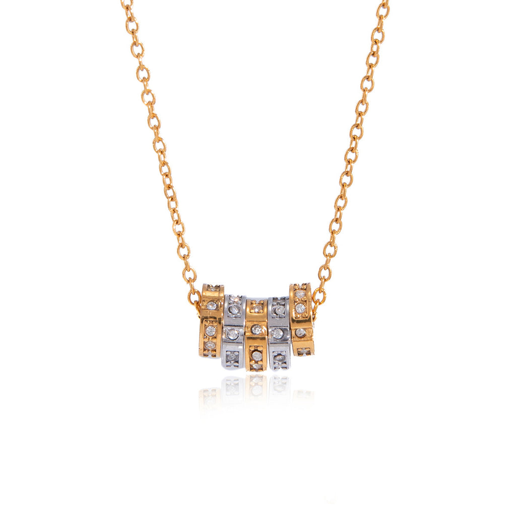 Clear stepped cube bar stainless steel chain necklace