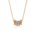Clear stepped cube bar stainless steel chain necklace