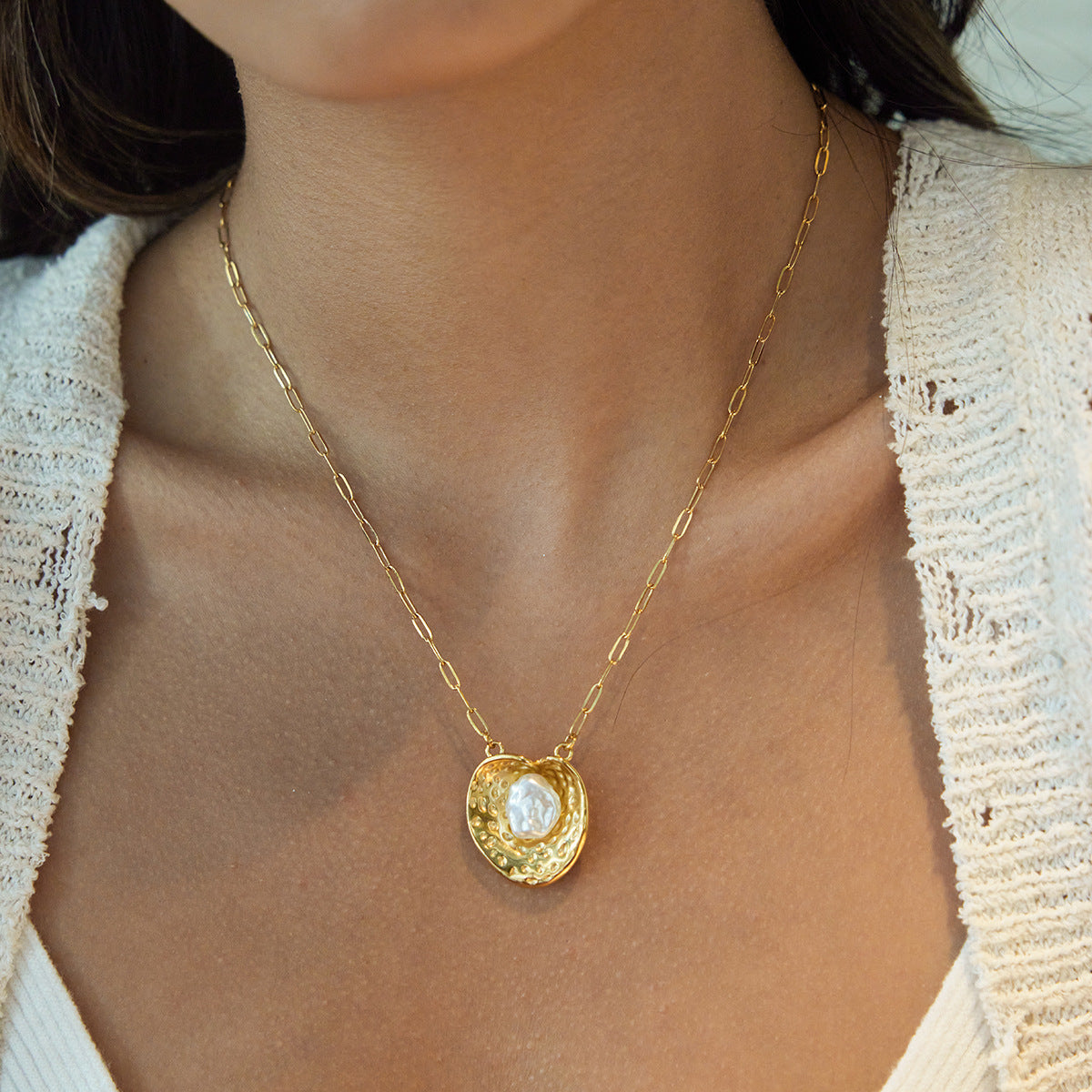 Gold-Tone Floral Stainless Steel Pendant Necklace Collection styled product view