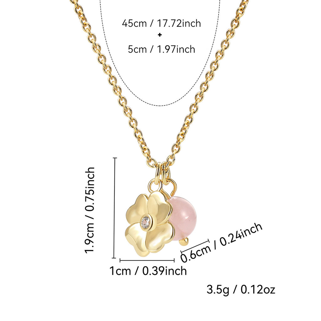 pink quartz floral necklace dimensions and supplier-listed 45 plus 5 cm length