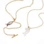 Fine-chain and elongated-link fish necklace options