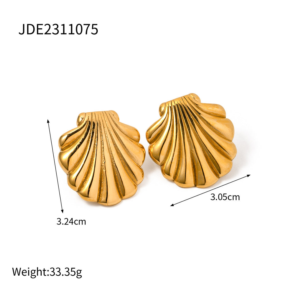 Gold-Tone Stainless Steel Shell and Spiral Stud Earring Collection — additional style