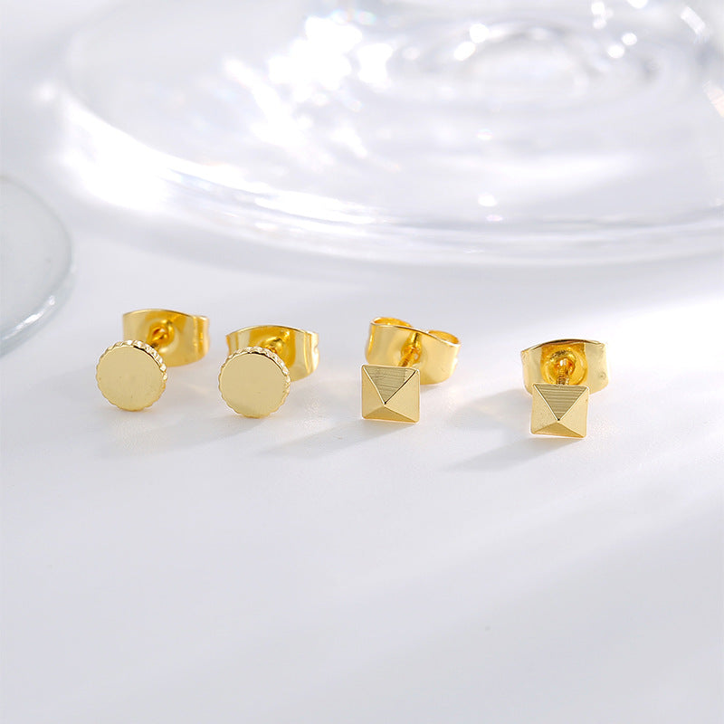 gold plated round disc and pyramid stud earring set
